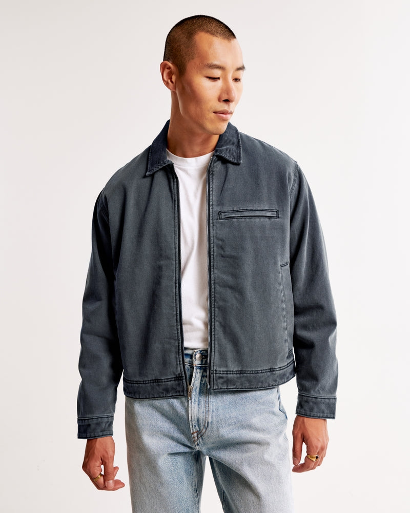 Cropped Work Jacket with Zipper