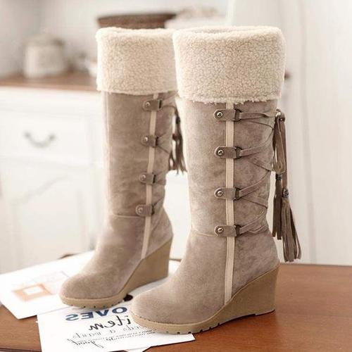 Warm Wedge Heel Tall Snow Boots for Cold Days