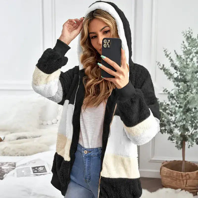 Leather jacket with hood and zipper
