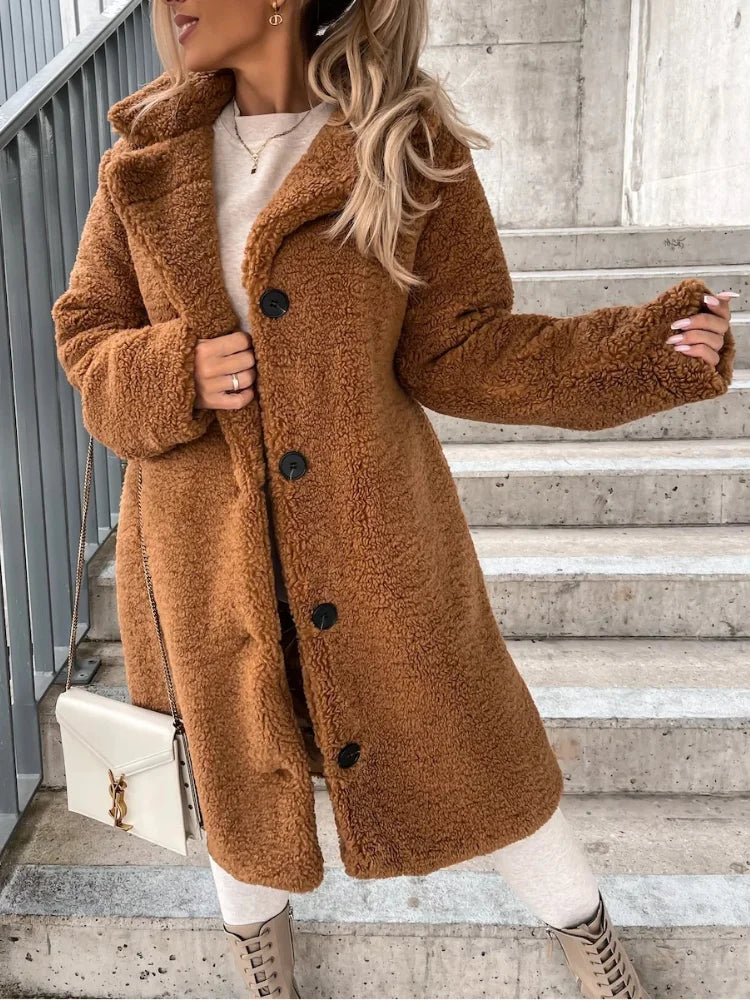 Women's Long-Sleeved Lapel Coat – Warm Style and Comfort