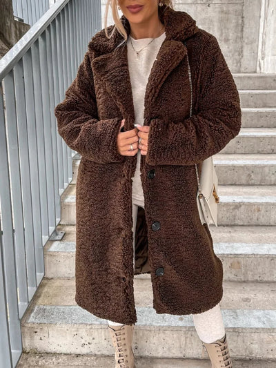 Women's Long-Sleeved Lapel Coat – Warm Style and Comfort