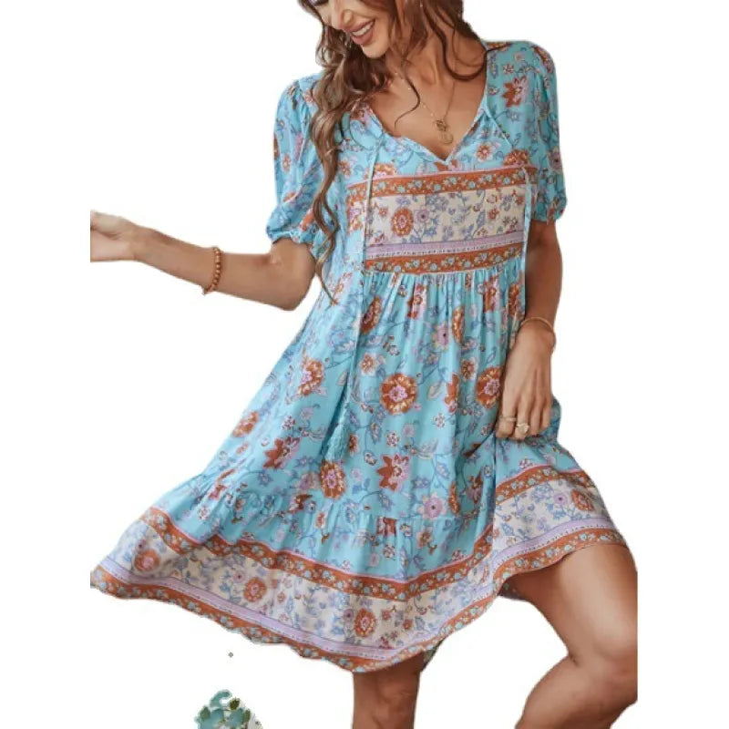 Andrea - Short-sleeved printed mini dress