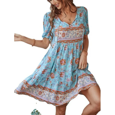 Andrea - Short-sleeved printed mini dress