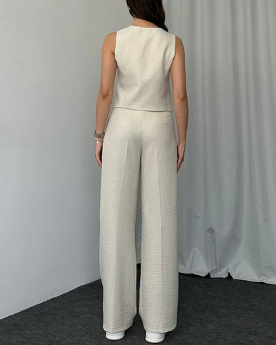 Helena - Solid color casual vest two-piece set.