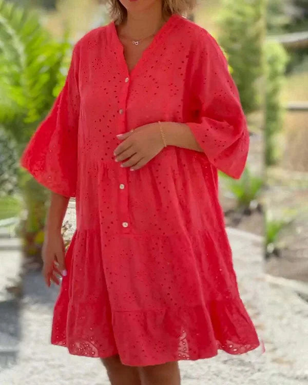 Lara - Solid Color Festive Lace Swing Dress