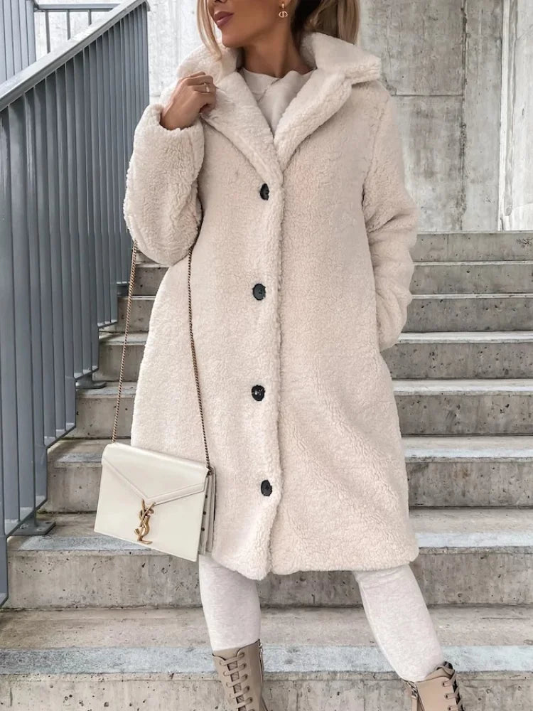 Women's Long-Sleeved Lapel Coat – Warm Style and Comfort