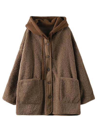 Brown Winter Coat with Hood, Two-Piece Design and Adjustable Drawstring