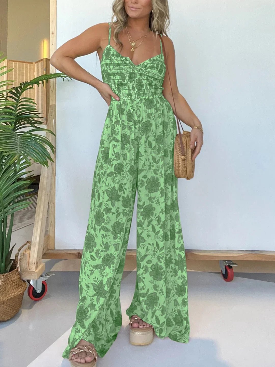 Judith - Floral Strappy Wide Leg Jumpsuit