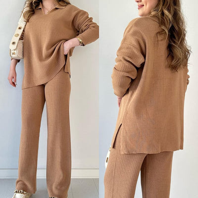 Autumnal V-neck set for a cozy style