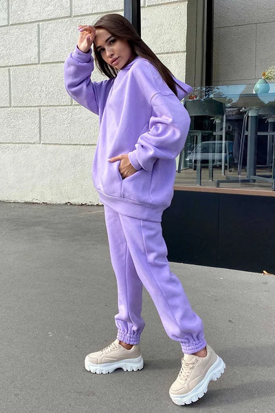 Hooded Sweatshirt and Elastic Waist Pants Set with Pockets