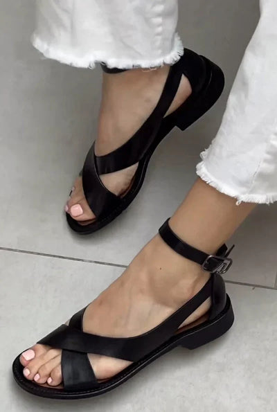 Lana - Chic Leather Sandals with Cross Buckle