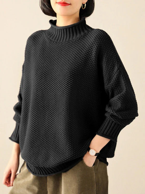 Turtleneck Sweater with Long Sleeves and Loose Fit in Solid Colors for a Casual Style