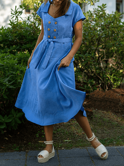 Carolina - Women's casual dress with two pockets and plain lapel