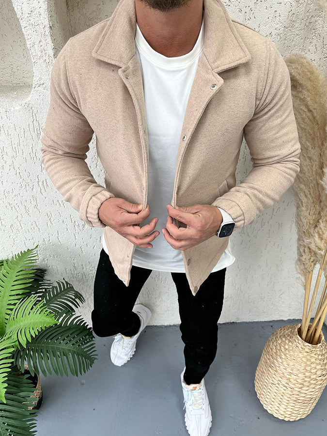 Men's Casual Lapel Button Closure Jacket - Solid Color