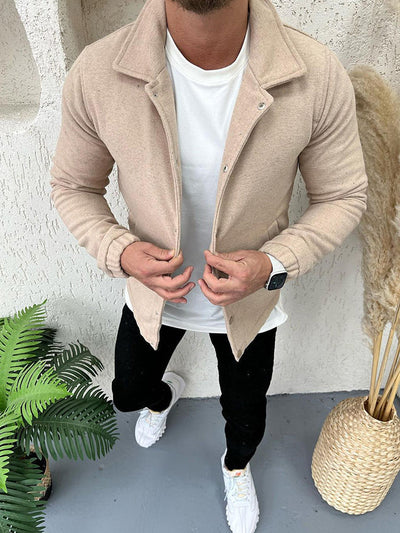 Men's Casual Lapel Button Closure Jacket - Solid Color