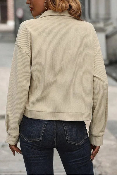 Beige Jacket with Flap Pockets and Folded Collar