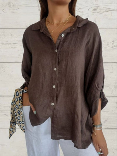 Gabriela - Women's Casual Cotton and Linen Bow Shirt