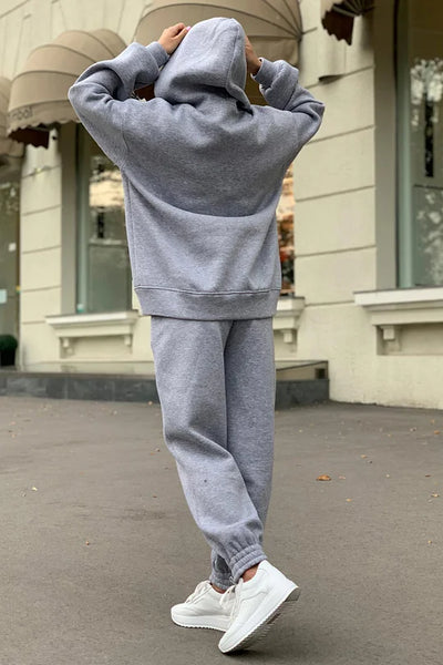 Hooded Sweatshirt and Elastic Waist Pants Set with Pockets