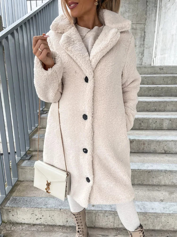 Women's Long-Sleeved Lapel Coat – Warm Style and Comfort