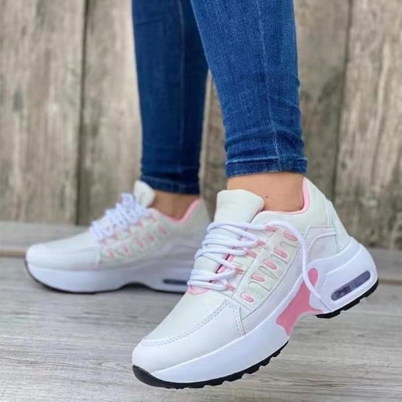 Women's Wedge Sneakers - Breathable Mesh Casual Shoes with Thick Sole and Lace-Up