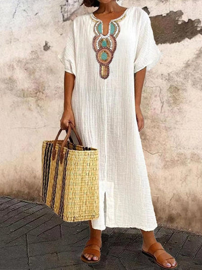 Marga - Women's Casual Solid Color Short Sleeve V-Neck Dress