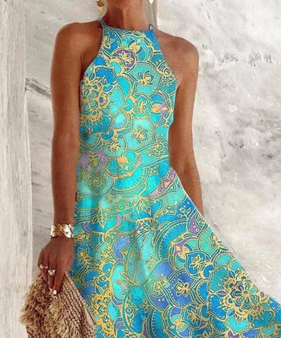 Miriam - Women's Dresses Sleeveless halterneck dress with vintage print