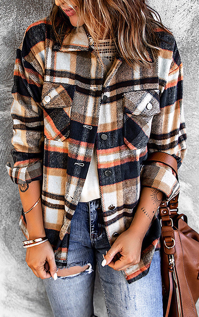 Cozy Plaid Jacket with Buttons and Pockets