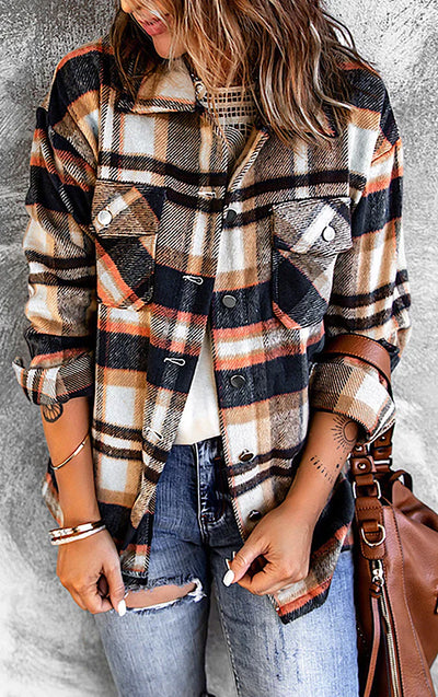 Cozy Plaid Jacket with Buttons and Pockets