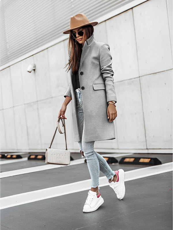 Women's Classic Two-Button Coat with Elegant Long-Sleeved Design
