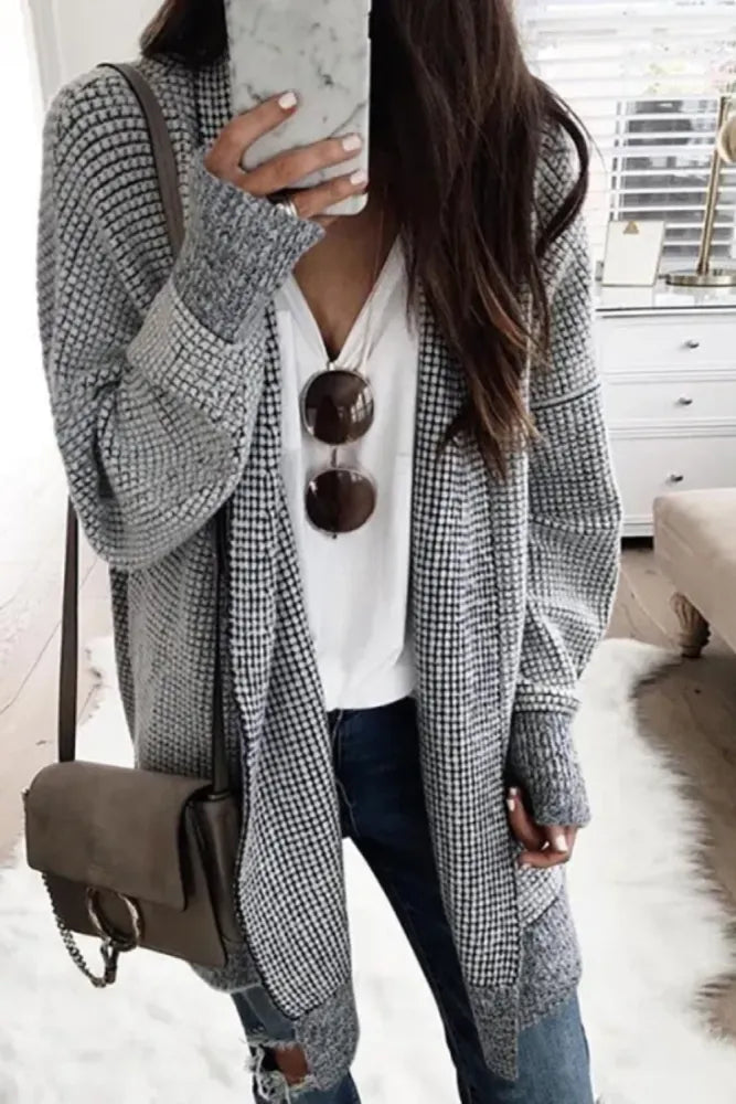 Women's long-sleeved plaid cardigan for a stylish look