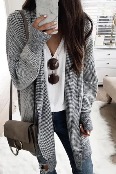 Women's long-sleeved plaid cardigan for a stylish look
