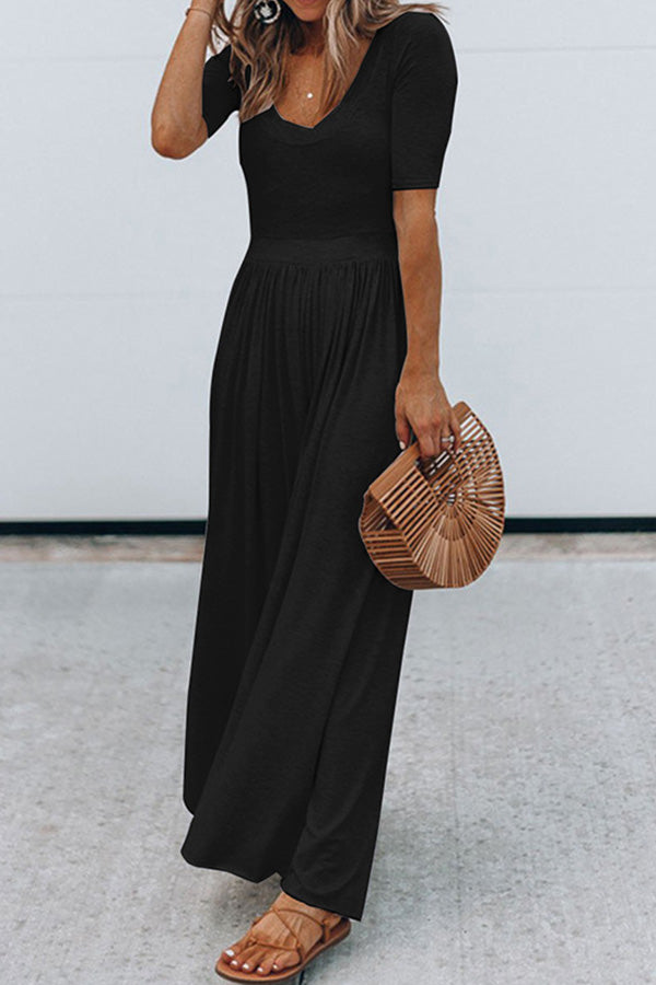 Julia - Long Short Sleeve Round Neck Jumpsuit