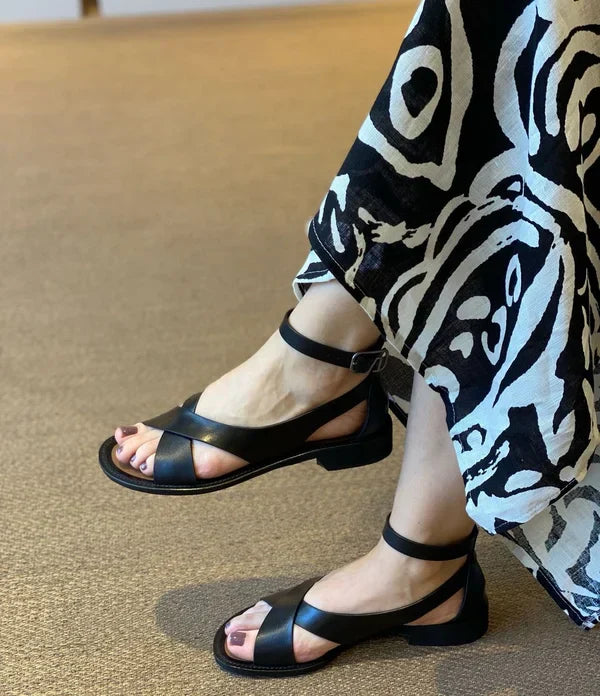 Lana - Chic Leather Sandals with Cross Buckle