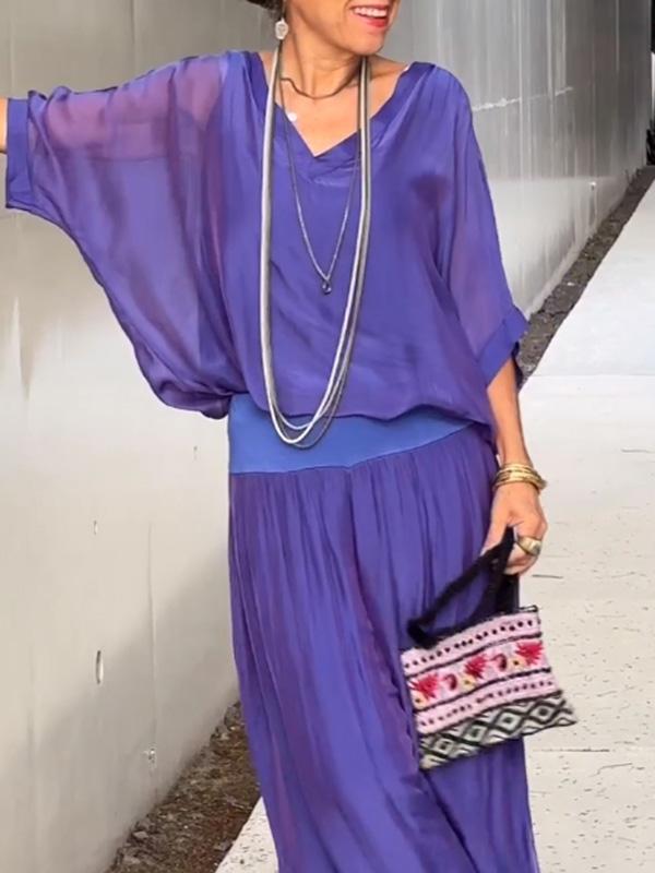 Marta - Elegant two-piece set with wide chiffon pants