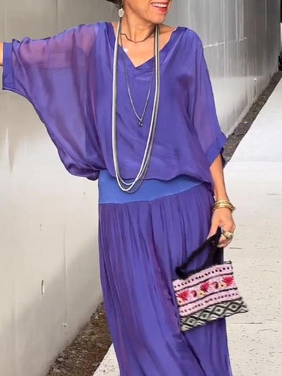 Marta - Elegant two-piece set with wide chiffon pants