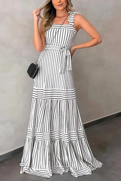 Alba - Long dress with belt and striped bow
