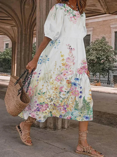 Alba - Women's Casual Floral Print Art Dress