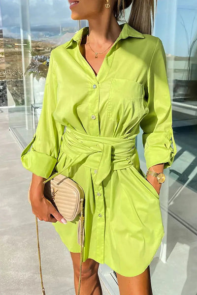 Daniela - Casual Simplicity Solid Pocket Shirt Kragen Shirt Kleid Kleider