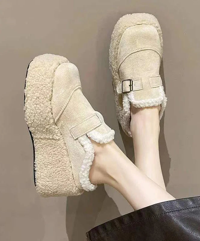 Beige Sneakers with Warm Lining and Platform Heel