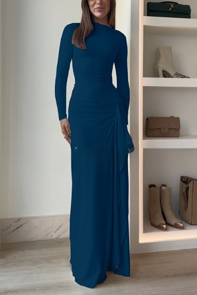 Elegant evening dress with long sleeves and draped