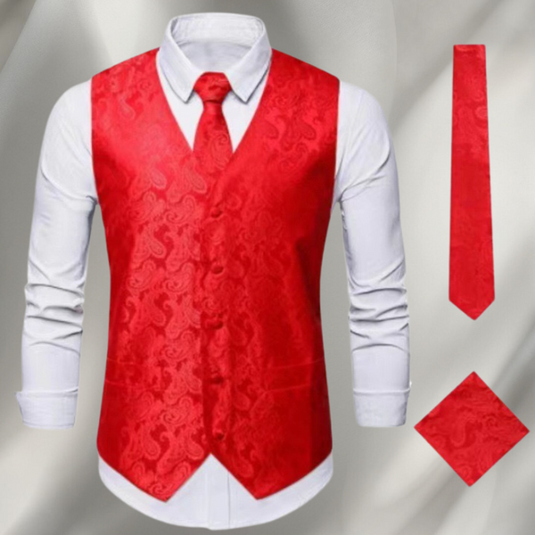 Elegant classic style men's vest, tie and handkerchief set