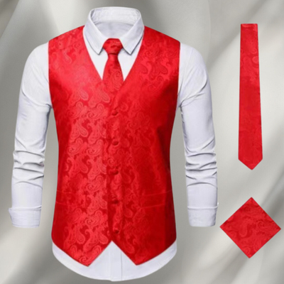 Elegant classic style men's vest, tie and handkerchief set