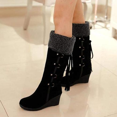 Warm Wedge Heel Tall Snow Boots for Cold Days