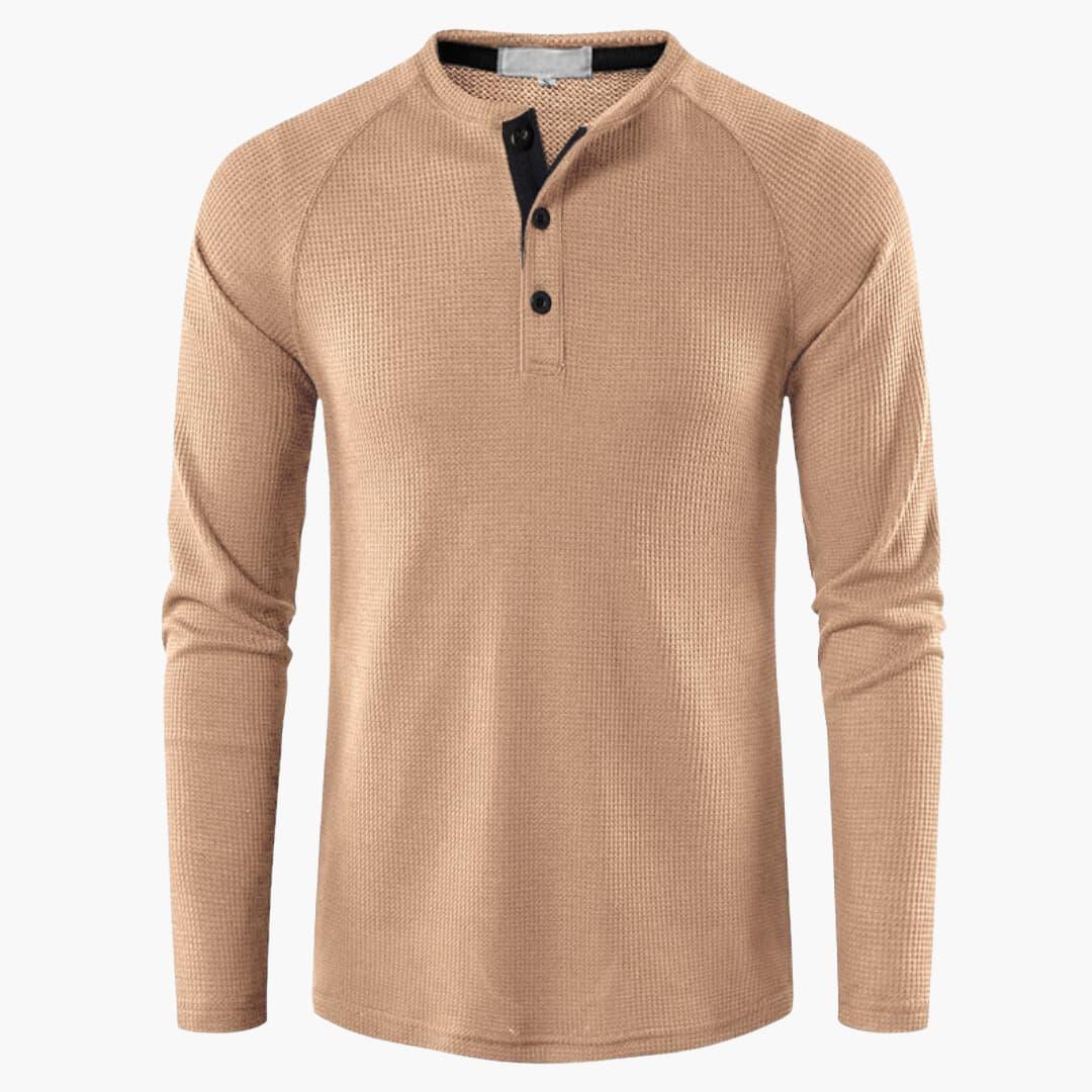 Men's T-shirt with mid-chest button closure and long sleeves for a modern style