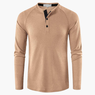 Men's T-shirt with mid-chest button closure and long sleeves for a modern style