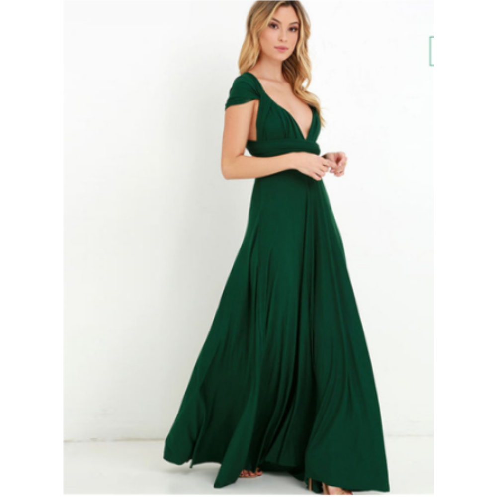 Elegant long sleeveless evening dress with open back