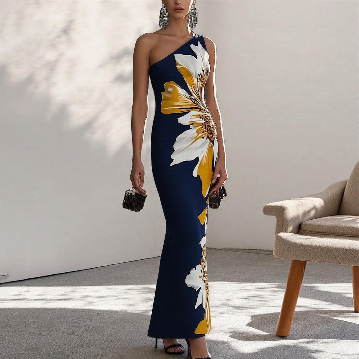 Elegant floral print sleeveless long dress ideal for special occasions
