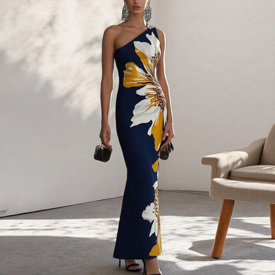 Elegant floral print sleeveless long dress ideal for special occasions
