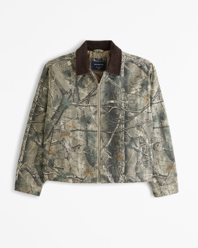 Cropped Work Jacket with Zipper