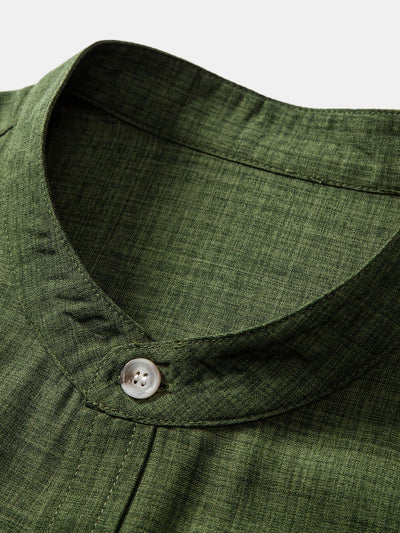 Men's set with short-sleeved mandarin collar shirt and casual straight-leg trousers